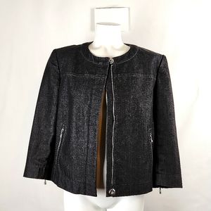 NWT. ST. JOHN Black Denim Jacket with Zipper Pockets and Cuffs